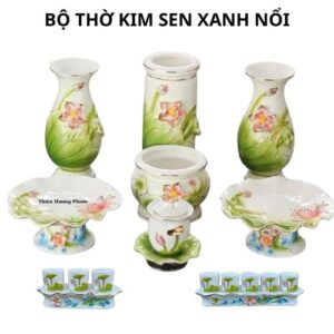Bộ thờ kim sen xanh nổi 1 bộ