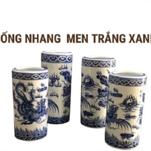Ống nhang men trắng xanh 1c