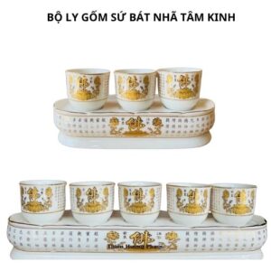 Bộ Ly thờ cúng gốm sứ bát nhã tâm kinh