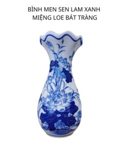 Bình men sen lam xanh,miệng loe bát tràng