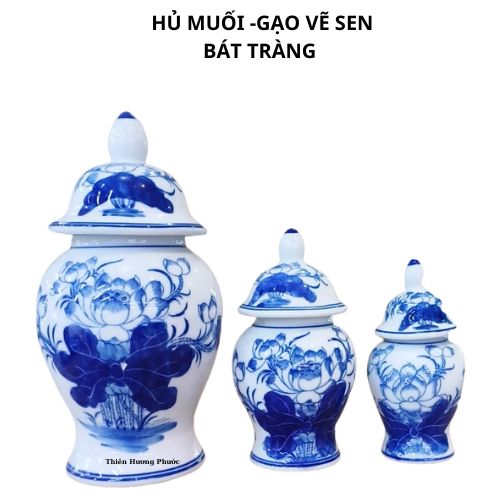 Hũ muối gạo sen sen bát tràng