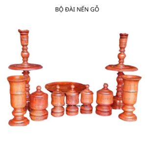 Bộ đài nến gỗ xà cừ